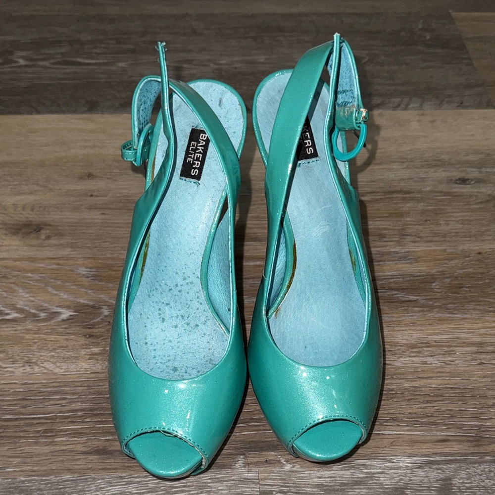 Bakers Elite Teal Slingback Peep-Toe Heels - Picture 4 of 5